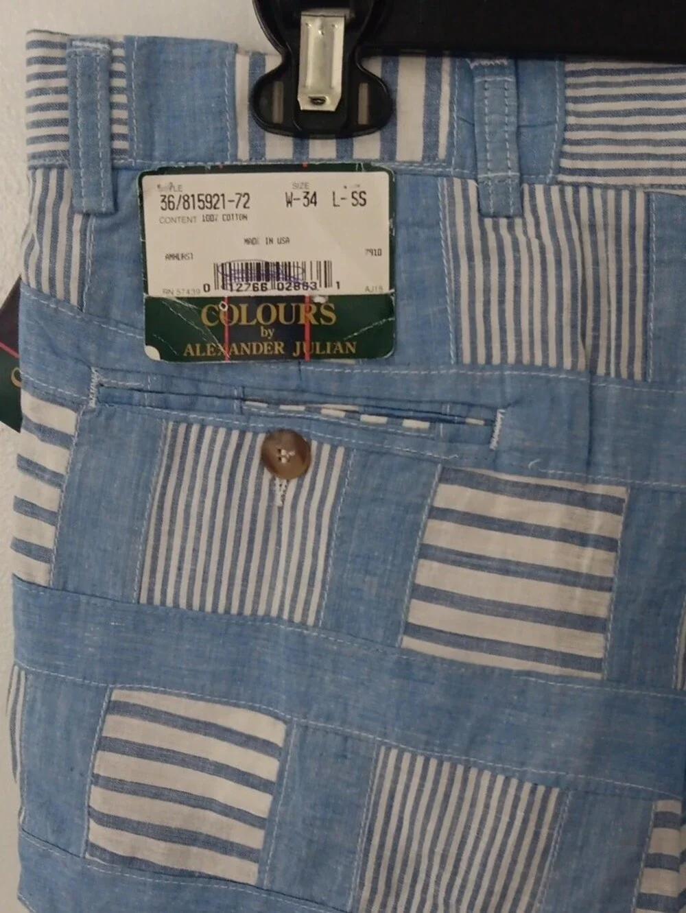 Colours By Alexander Vintage  Patchwork Light Blue & White Cotton Shorts #3840